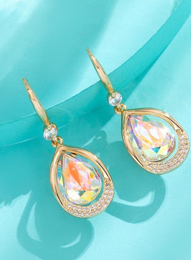 EVEVIC Austrian Crystal Halo Teardrop Hollow Drop Dangle Earrings for Women 14 K Rose Gold Plated Hypoallergenic Jewelry - Image 3