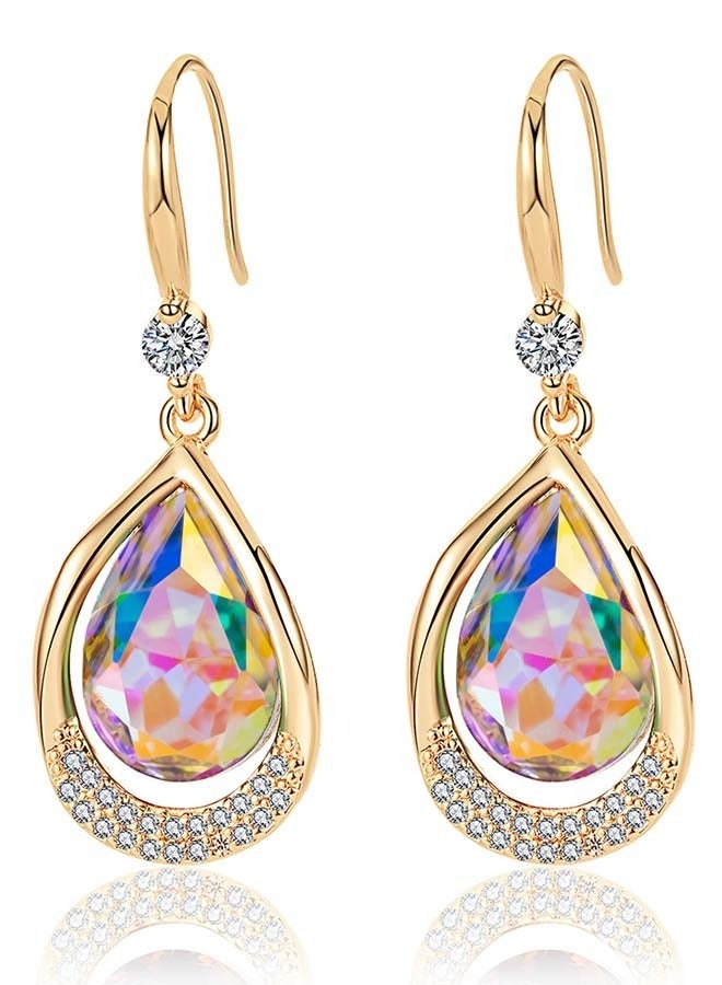 EVEVIC Austrian Crystal Halo Teardrop Hollow Drop Dangle Earrings for Women 14 K Rose Gold Plated Hypoallergenic Jewelry - Image 1