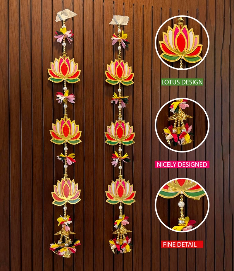 CraftVatika Diwali Decoration Items for Home Dcor, Wall Hanging Lotus Flower Latkan Toran for Pooja Room, Main Door Entrance, Diwali Deepavali Dcor, Festival Decorations Set of 2 - Image 3