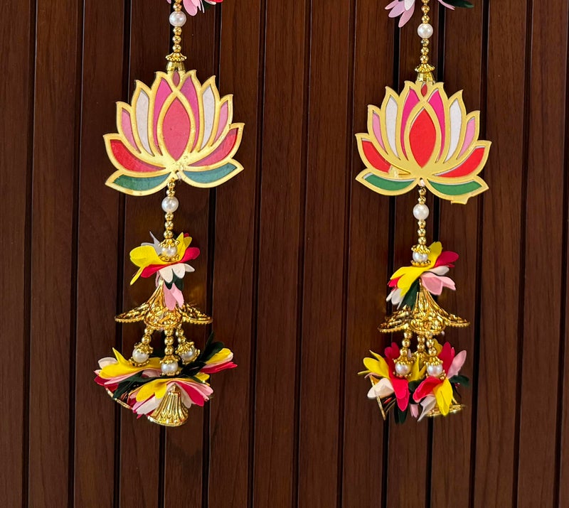 CraftVatika Diwali Decoration Items for Home Dcor, Wall Hanging Lotus Flower Latkan Toran for Pooja Room, Main Door Entrance, Diwali Deepavali Dcor, Festival Decorations Set of 2 - Image 4