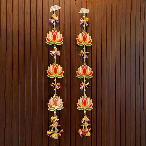 CraftVatika Diwali Decoration Items for Home Dcor, Wall Hanging Lotus Flower Latkan Toran for Pooja Room, Main Door Entrance, Diwali Deepavali Dcor, Festival Decorations Set of 2 - Image 1
