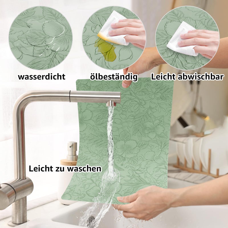 WAKOSAN Placemats Set of 4 with 4 Coasters,Carving Floral Design,Non-Slip, Heat Resistant,Washable for Kitchen and Dining Table,Artificial Leather Place Mats (Green) - Image 3