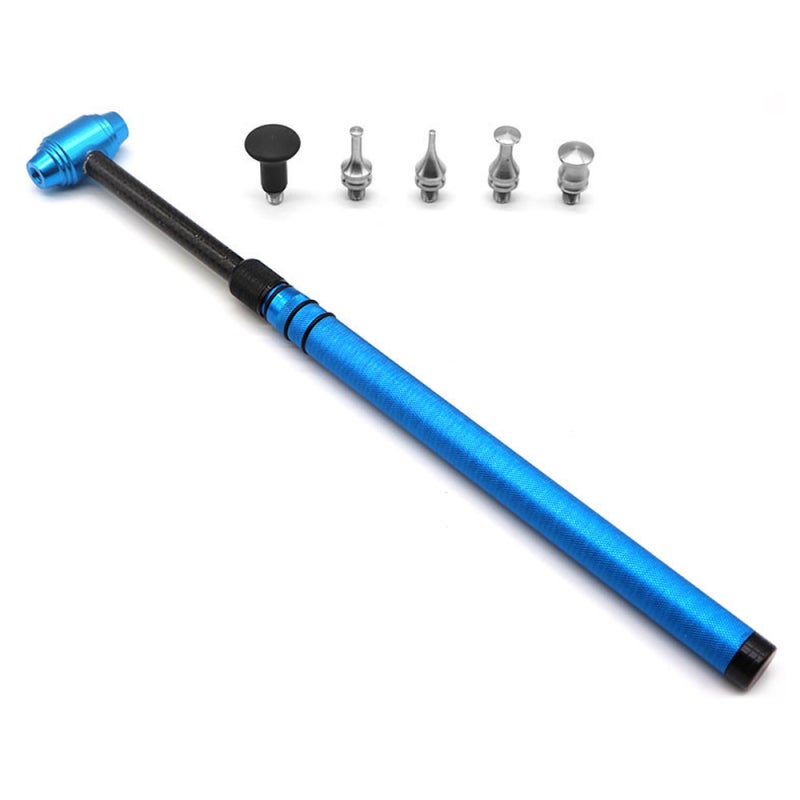 Car Dent Repairing Tool Telescopic Aluminum Alloy Hammer with 5 Knock Down Heads Paintless Dent Removal Tool Set blue - Image 3