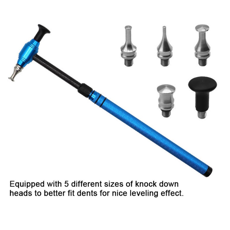 Car Dent Repairing Tool Telescopic Aluminum Alloy Hammer with 5 Knock Down Heads Paintless Dent Removal Tool Set blue - Image 2