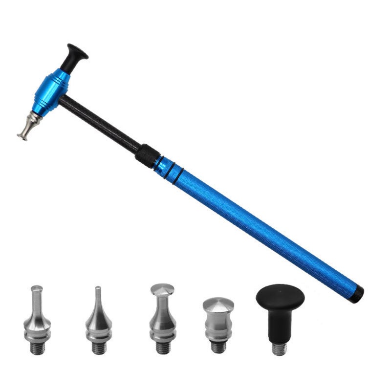 Car Dent Repairing Tool Telescopic Aluminum Alloy Hammer with 5 Knock Down Heads Paintless Dent Removal Tool Set blue - Image 1