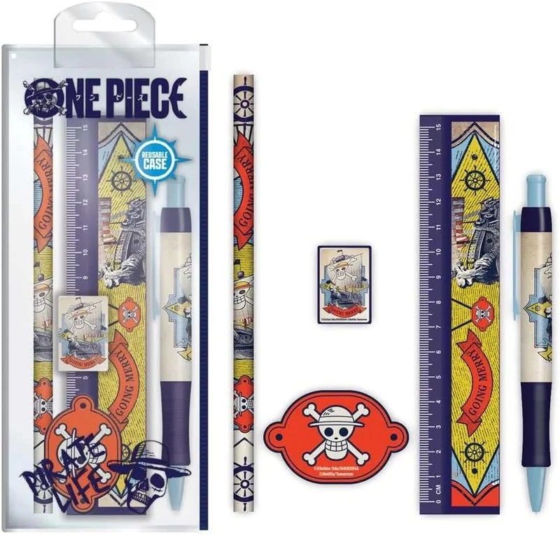 Pyramid Pyramid International One Piece Stationery Set (Going Merry Design) 5-Piece One Piece Pencil Case with School Supplies - Official Merchandise