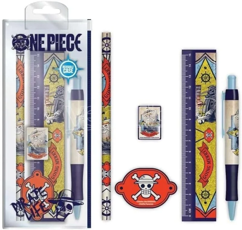 Pyramid Pyramid International One Piece Stationery Set (Going Merry Design) 5-Piece One Piece Pencil Case with School Supplies - Official Merchandise