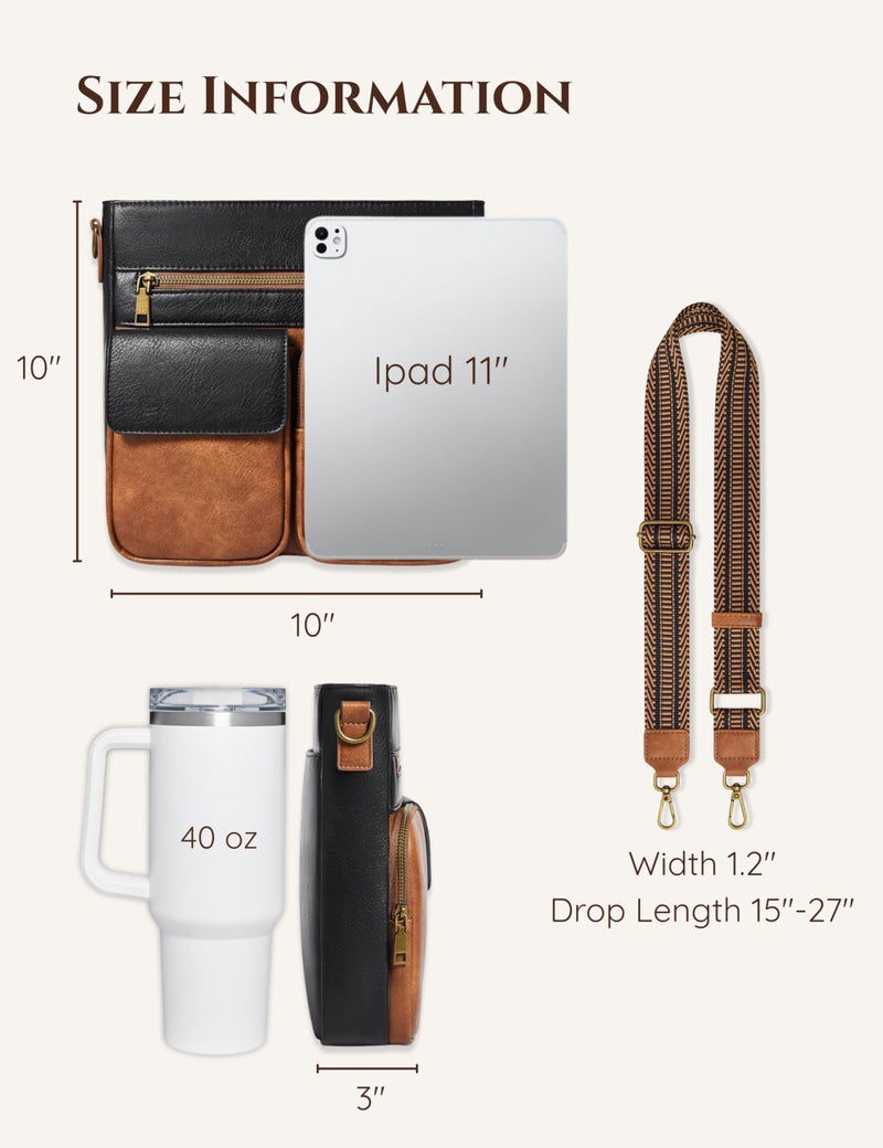 Yarnic Crossbody Bags for Women, Multi Pocket Crossbody Purse Vegan Leather Shoulder Handbags with Guitar Strap - Image 3