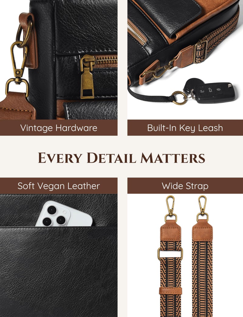 Yarnic Crossbody Bags for Women, Multi Pocket Crossbody Purse Vegan Leather Shoulder Handbags with Guitar Strap - Image 5