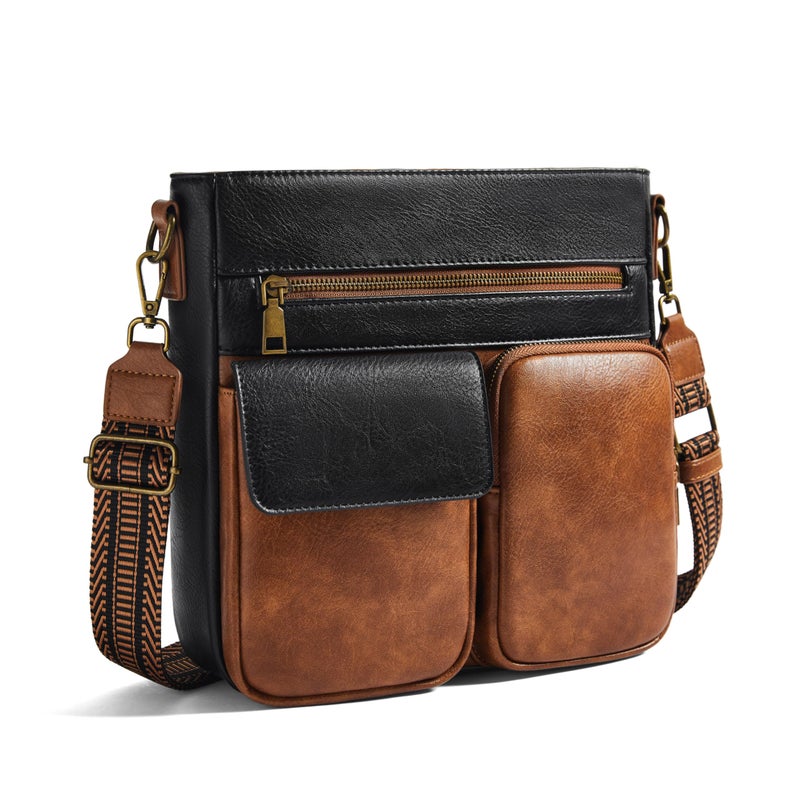 Yarnic Crossbody Bags for Women, Multi Pocket Crossbody Purse Vegan Leather Shoulder Handbags with Guitar Strap - Image 1