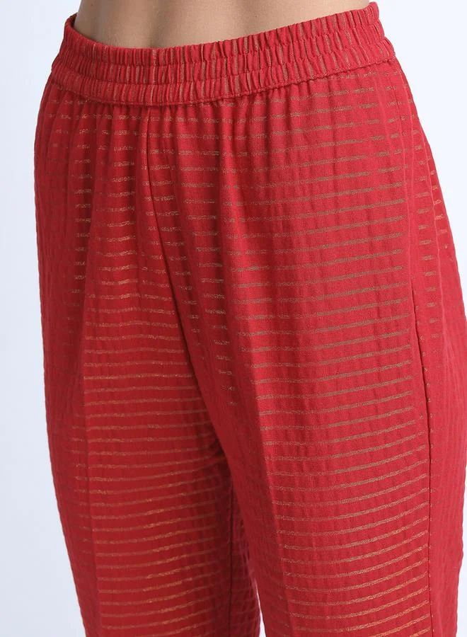 Vishudh Women Cotton Striped Kurta with Trousers by Styli