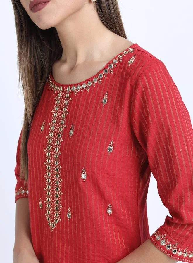 Vishudh Women Cotton Striped Kurta with Trousers by Styli