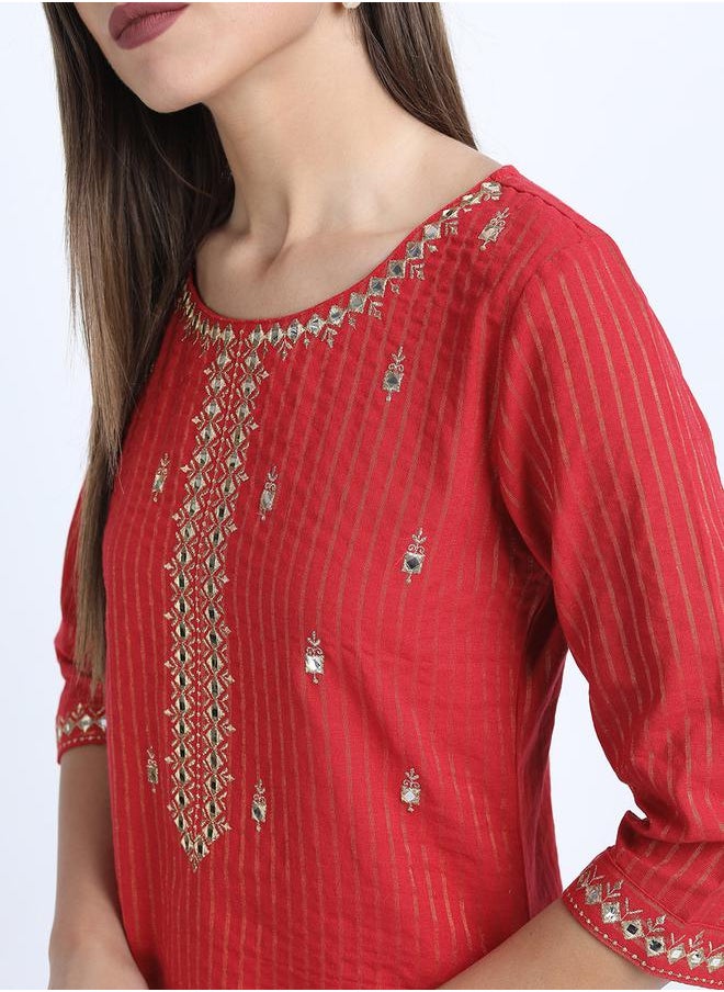 Vishudh Women Cotton Striped Kurta with Trousers by Styli  - Image 4