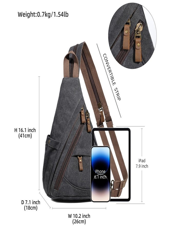 KL928 Canvas Sling Bag - Small Crossbody Backpack Shoulder Casual Daypack Rucksack for Men Women(Large Version,Black) - Image 2