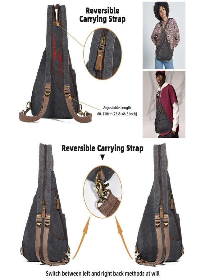 KL928 Canvas Sling Bag - Small Crossbody Backpack Shoulder Casual Daypack Rucksack for Men Women(Large Version,Black) - Image 3