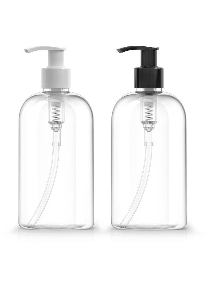 Bar5F Plastic Bottles With Pump Dispenser, 12 Oz | Leak Proof, Empty, Clear Refillable, Bpa Free For Body Wash, Moisturizer, Face Cream, Liquid Soap | Black & White Pumping Caps | Set Of 2 - Image 1