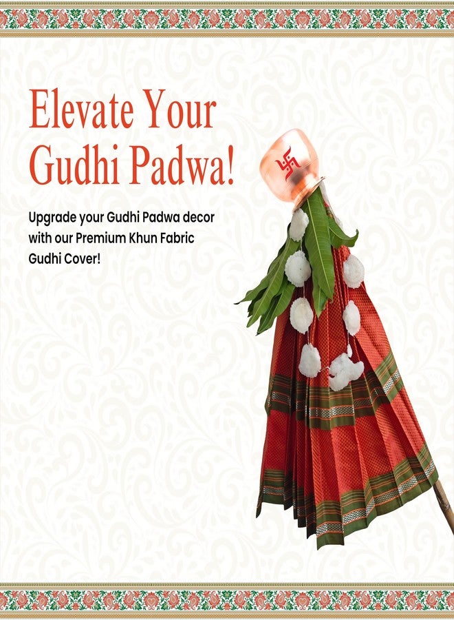 PUNYATVA Gudhi Vastra لمهرجان Gudhi Padwa (طبقة خون مزدوجة، حدود برتقالية خضراء) | غطاء ساري تقليدي من ماهاراشترا جودي لغودي بادفا | ديكور GudhiPadawa الجاهز لديكور بوجا - Image 5
