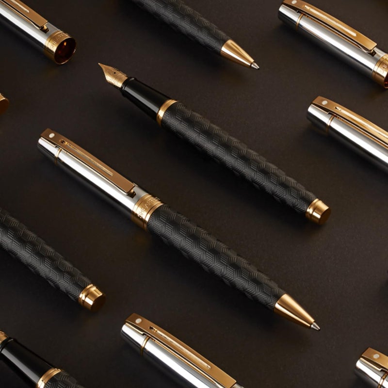 SHEAFFER Pen Sheaffer 300 E9347 Engraved Matt Black Barrel And Shiny Chrome Cap,Pvd Gold Trims Rb - Image 2