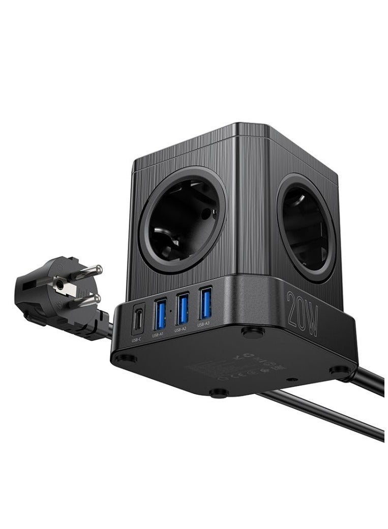 hoco NS8 PD20W Type-C+3USB Ports with 5 Socket Desktop Charger Cable Length: 2m, EU Plug - Image 1