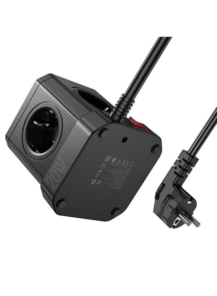 hoco NS8 PD20W Type-C+3USB Ports with 5 Socket Desktop Charger Cable Length: 2m, EU Plug - Image 3