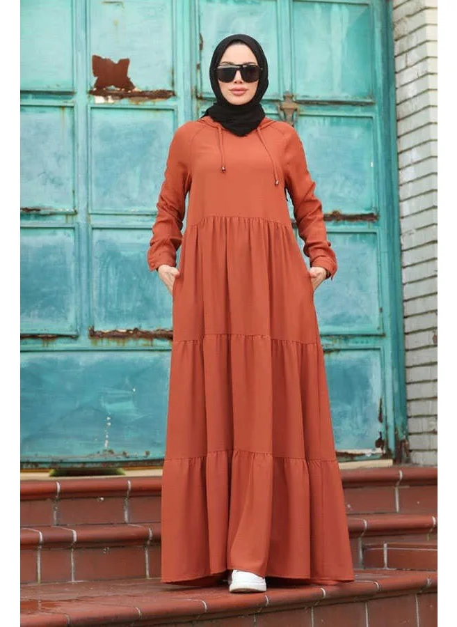 Neways 6531-KREP Hooded Raglan Sleeve Dress Tan