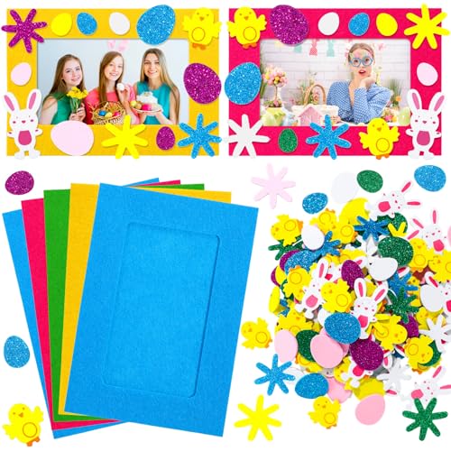 Ferraycle 232 Pieces Easter DIY Picture Frames Craft Kits 32 Pieces Easter Felt Photo Frames with 200 Self Adhesive Stickers for Bunny Egg Party Favor Home - Image 1