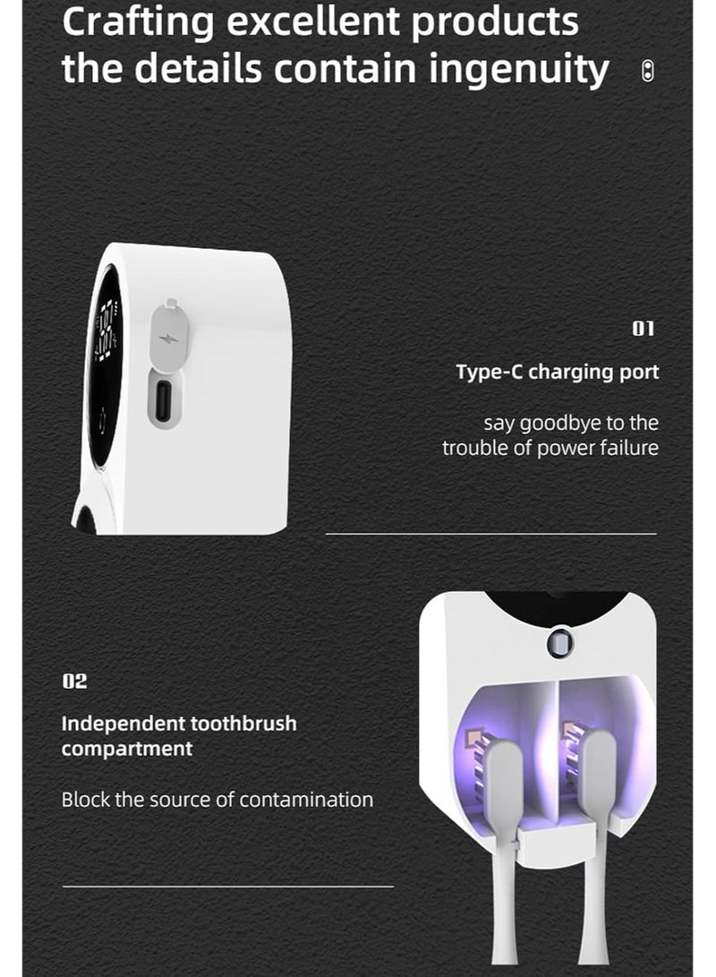 UV Toothbrush Sanitizer Cleaner Wall Mount/Bathroom Toothbrush Holder/Rechargeable/No Drilling/Easy to Clean 2 Toothbrush Slots for Electric and Manual Toothbrush - Image 4