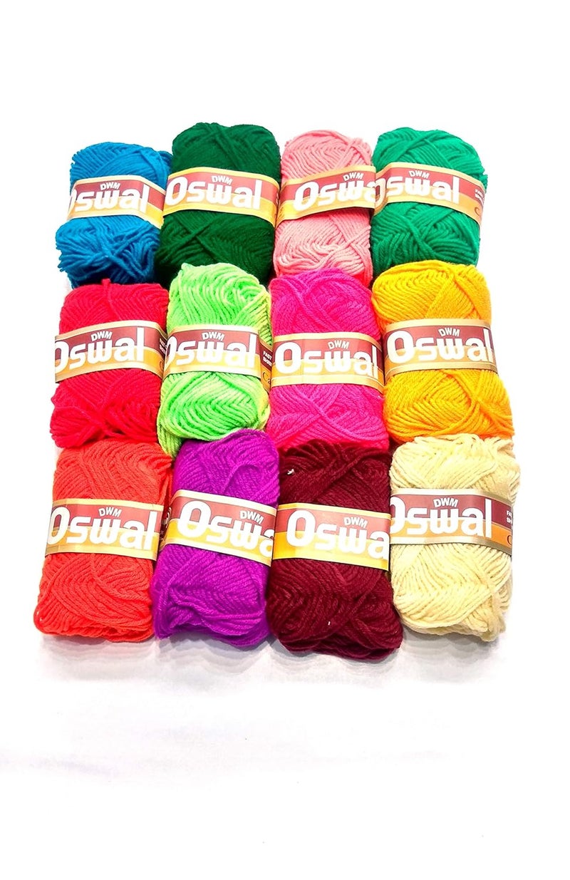 MK Oswal Wool Ball Knitting Yarn, Crochet Yarn, Craft Wool Yarn Mix- Colour Pack of 12 Pc {Colors May Vary as per Stock} (12) - Image 2