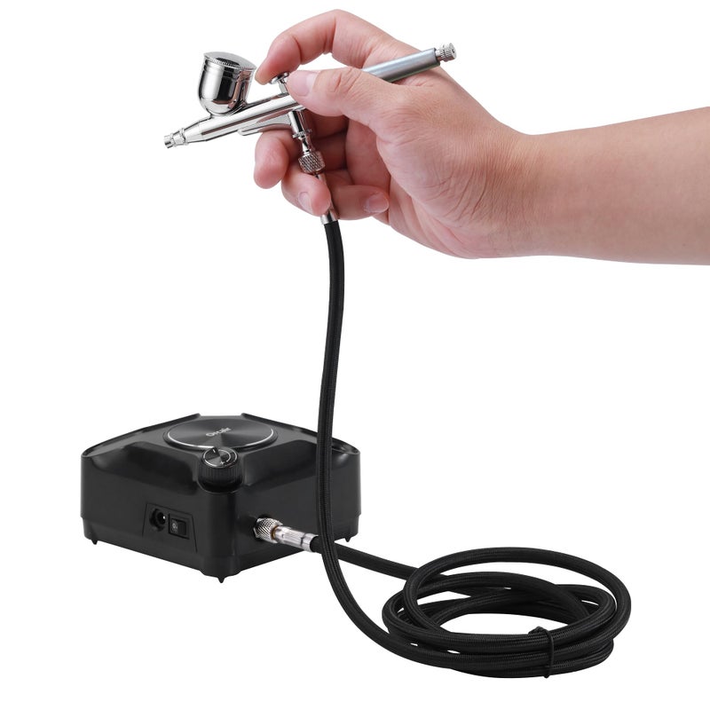 Orcair طقم رش هواء أوركاير القوي 40PSI مع خرج قابل للتعديل، مجموعة ضاغط رش هواء متعددة الوظائف ذات عمل مزدوج للرسم، المكياج، الزينة، فن الحرف، رسم النماذج، الوشم - Image 1