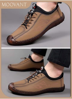 Moovant Men's Flats Shoes, Soft Sole Breathable Men's Shoes, New Fashion Casual Shoes, Hand-stitched Driving Shoes, Lightweight Tendon Sole Shoes, Brown  - Image 1