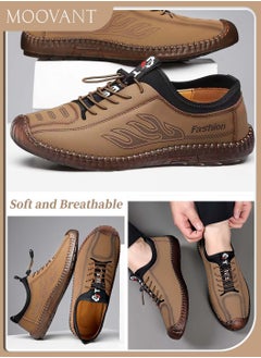 Moovant Men's Flats Shoes, Soft Sole Breathable Men's Shoes, New Fashion Casual Shoes, Hand-stitched Driving Shoes, Lightweight Tendon Sole Shoes, Brown  - Image 3