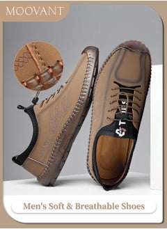 Moovant Men's Flats Shoes, Soft Sole Breathable Men's Shoes, New Fashion Casual Shoes, Hand-stitched Driving Shoes, Lightweight Tendon Sole Shoes, Brown  - Image 4