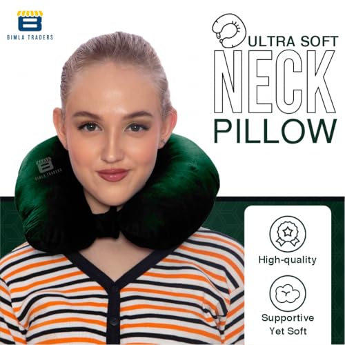 CRAE Travel Neck Pillow for Men & Women | Soft Fibre Cushion for Flight, Car & Train | Soft Velvet Fabric with Attachable Snap Strap | Cervical Support for Neck Pain Relief.Pack of 1(Bottle Grn) - Image 2