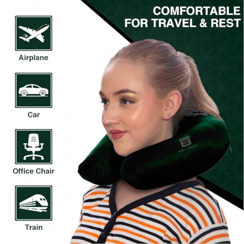 CRAE Travel Neck Pillow for Men & Women | Soft Fibre Cushion for Flight, Car & Train | Soft Velvet Fabric with Attachable Snap Strap | Cervical Support for Neck Pain Relief.Pack of 1(Bottle Grn) - Image 4
