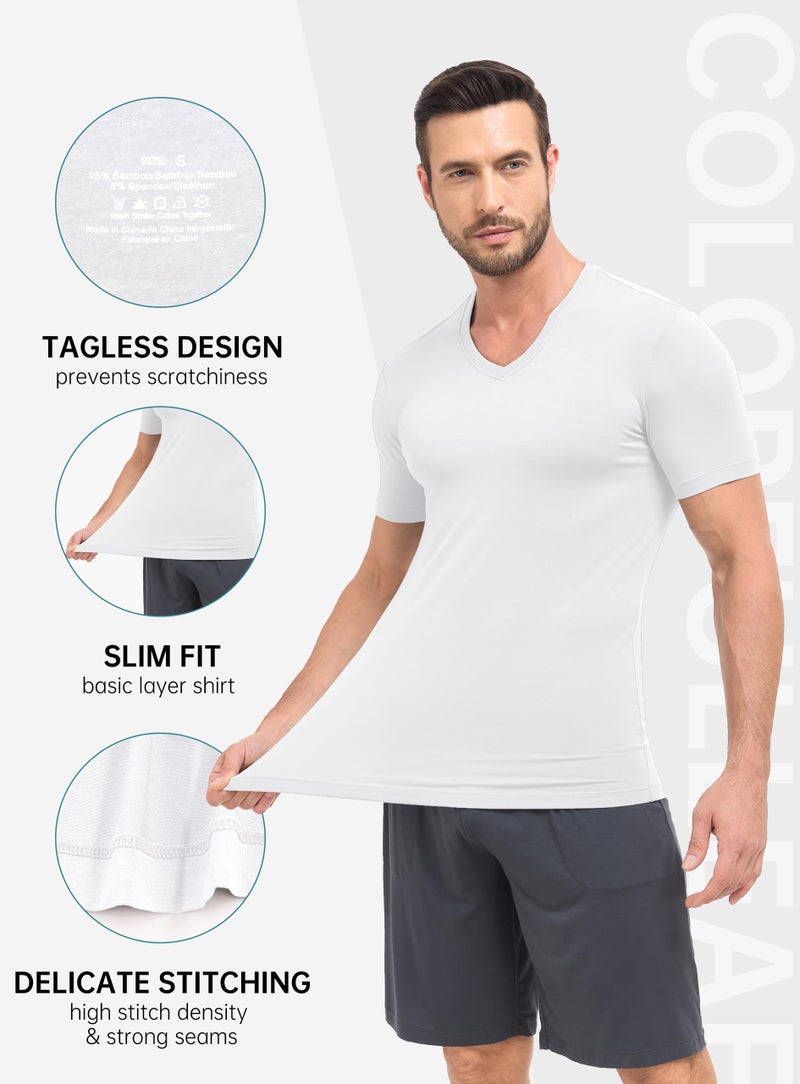 COLORFULLEAF Mens Bamboo Rayon Undershirts White V Neck T Shirts Short Sleeve Slim Fit Tees Multipack(3White,XL) - Image 4