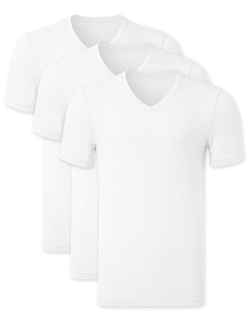 COLORFULLEAF Mens Bamboo Rayon Undershirts White V Neck T Shirts Short Sleeve Slim Fit Tees Multipack(3White,XL) - Image 1