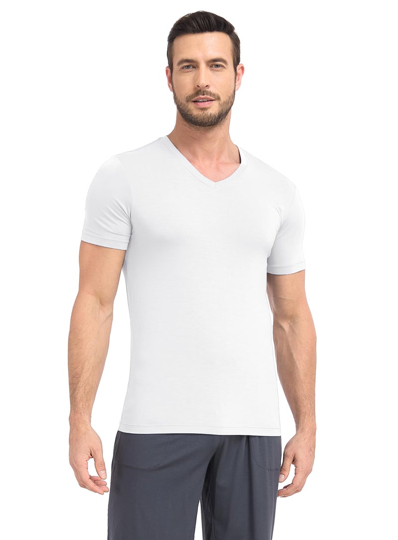 COLORFULLEAF Mens Bamboo Rayon Undershirts White V Neck T Shirts Short Sleeve Slim Fit Tees Multipack(3White,XL) - Image 2