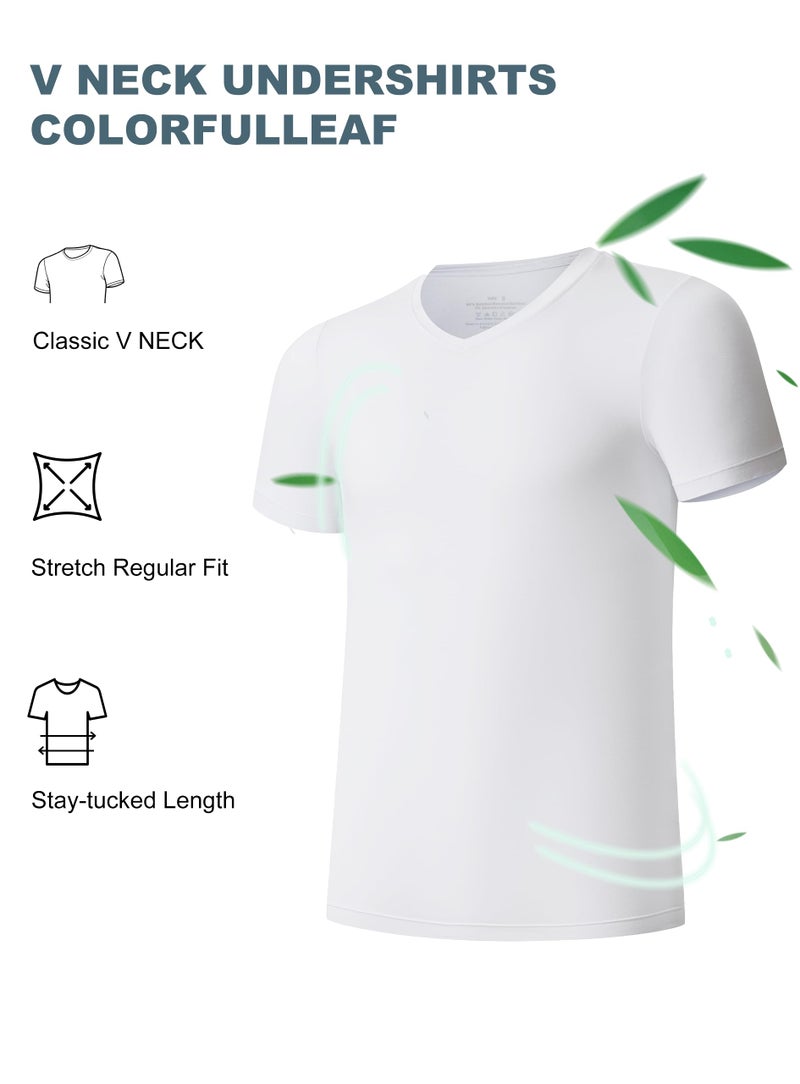 COLORFULLEAF Mens Bamboo Rayon Undershirts White V Neck T Shirts Short Sleeve Slim Fit Tees Multipack(3White,XL) - Image 3