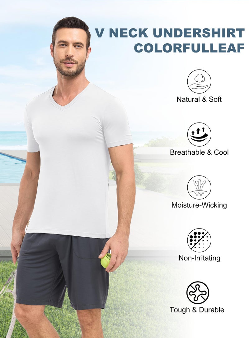 COLORFULLEAF Mens Bamboo Rayon Undershirts White V Neck T Shirts Short Sleeve Slim Fit Tees Multipack(3White,XL) - Image 5
