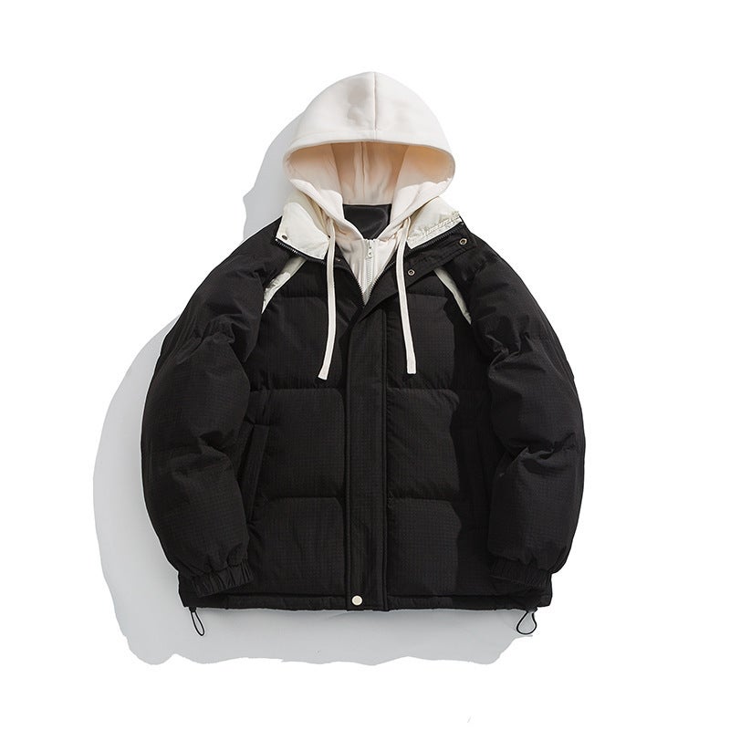 Winter New Fake Two-Piece Cotton-Padded Clothes For Lovers With Hooded Bread Clothing Trend Students Thick Warm Cotton-Padded Coat - Image 5