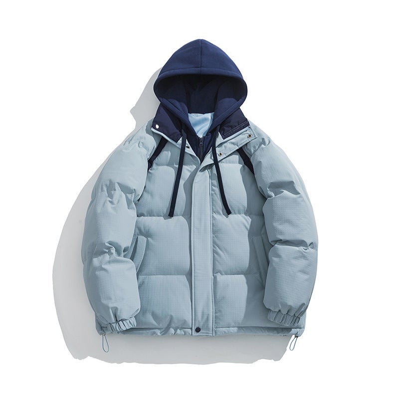 Winter New Fake Two-Piece Cotton-Padded Clothes For Lovers With Hooded Bread Clothing Trend Students Thick Warm Cotton-Padded Coat - Image 2