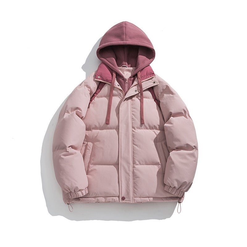 Winter New Fake Two-Piece Cotton-Padded Clothes For Lovers With Hooded Bread Clothing Trend Students Thick Warm Cotton-Padded Coat - Image 3