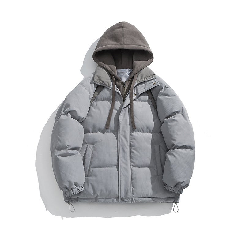 Winter New Fake Two-Piece Cotton-Padded Clothes For Lovers With Hooded Bread Clothing Trend Students Thick Warm Cotton-Padded Coat - Image 4