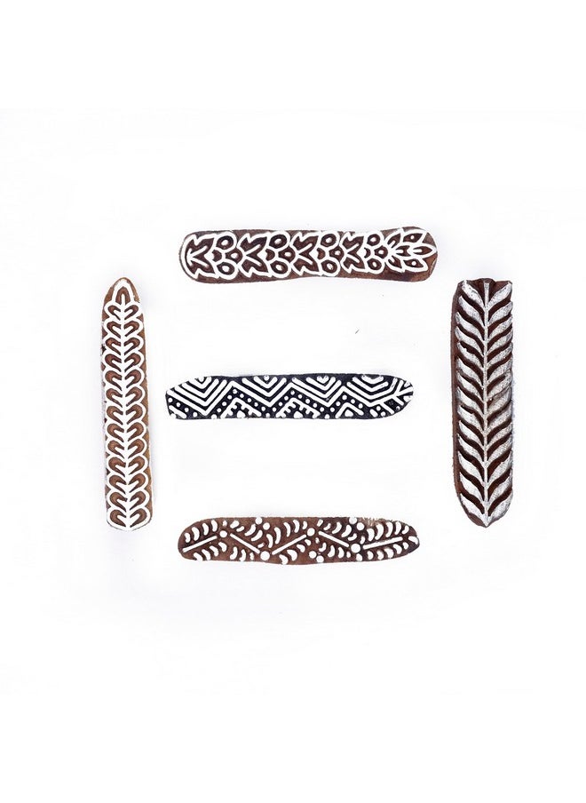 Hashcart Hashcart (Set of 5) Wooden Creative Border Pattern Fabric Stamps Printing Blocks - Finger Printing Blocks for Saree Border, Heena Printing, Textile Printing  - Image 2