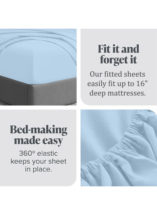 RV Short Queen Sheets Sets 60 x 75 - 4 Piece RV Sheets Set- Hotel Luxury Short Queen Sheets for RV Camper- 600 Thread Count- 16" Deep Pocket Fitted Sheet- Soft Cotton RV Bed Sheets Sets - Light Blue  - Image 4