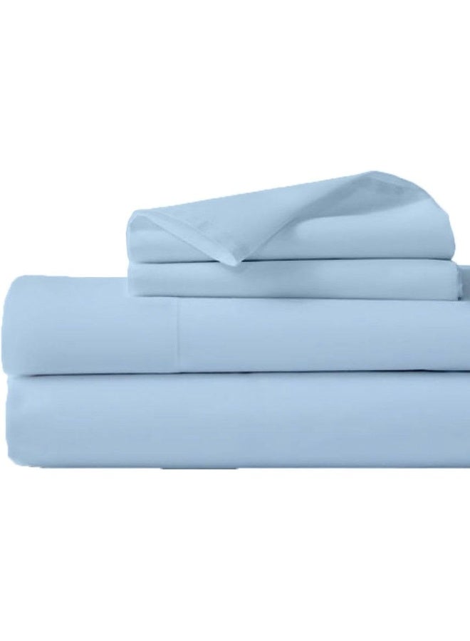 RV Short Queen Sheets Sets 60 x 75 - 4 Piece RV Sheets Set- Hotel Luxury Short Queen Sheets for RV Camper- 600 Thread Count- 16" Deep Pocket Fitted Sheet- Soft Cotton RV Bed Sheets Sets - Light Blue  - Image 1
