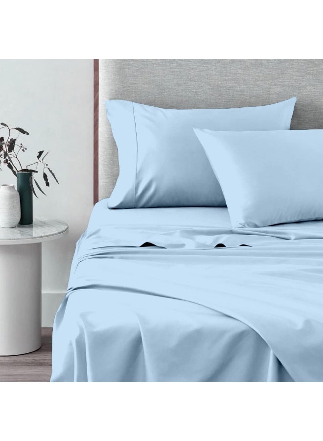 RV Short Queen Sheets Sets 60 x 75 - 4 Piece RV Sheets Set- Hotel Luxury Short Queen Sheets for RV Camper- 600 Thread Count- 16" Deep Pocket Fitted Sheet- Soft Cotton RV Bed Sheets Sets - Light Blue  - Image 2