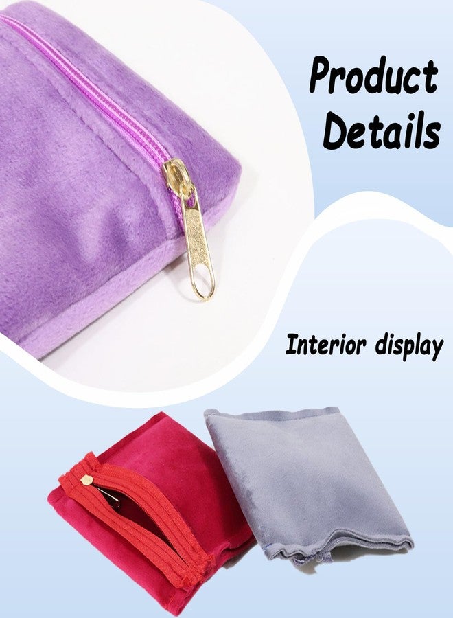 TTFdacai 8 Pcs Small Velvet Jewelry Pouches with Zipper, 3.94" X 3.94" Padded Velvet Jewelry Pouch for Bracelets, Earrings, Necklaces, Rings, and Bangles Travel Jewelry Storage, (Mixed color) - Image 3