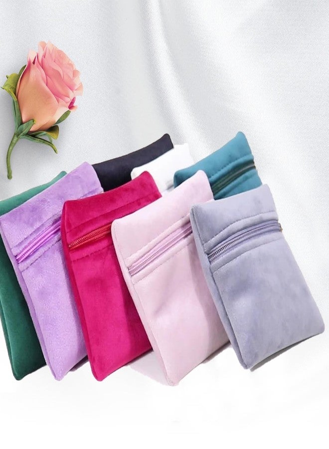 TTFdacai 8 Pcs Small Velvet Jewelry Pouches with Zipper, 3.94" X 3.94" Padded Velvet Jewelry Pouch for Bracelets, Earrings, Necklaces, Rings, and Bangles Travel Jewelry Storage, (Mixed color) - Image 4