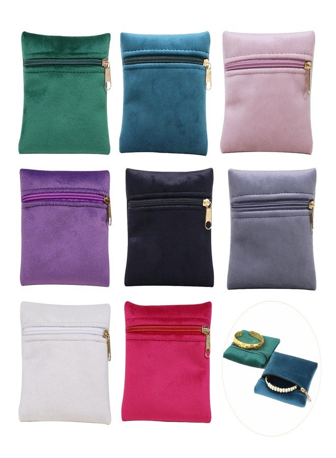 TTFdacai 8 Pcs Small Velvet Jewelry Pouches with Zipper, 3.94" X 3.94" Padded Velvet Jewelry Pouch for Bracelets, Earrings, Necklaces, Rings, and Bangles Travel Jewelry Storage, (Mixed color) - Image 1